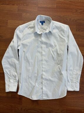 Haggar Boys Smartwash White Dress Shirt with Navy Micro Dots - Size Large